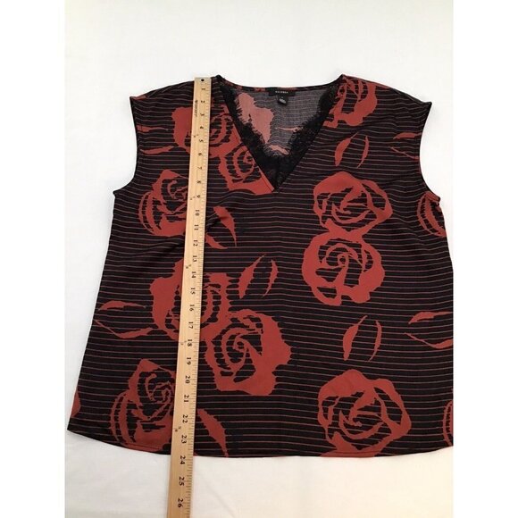 Halogen Womens Size Small Burgundy Rosette Stripe Lace Trim Sleeveless Blouse - Picture 4 of 6